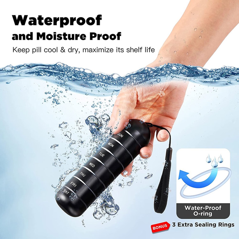 Waterproof Aluminum Pill Organizer Portable Medicine Box Weekly Travel Pill Holder With Keychain 8