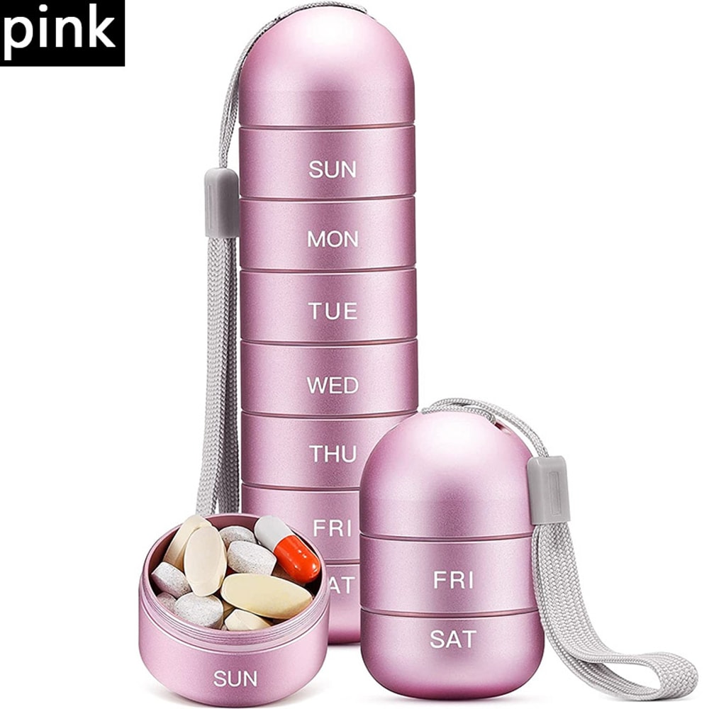 Waterproof Aluminum Pill Organizer Portable Medicine Box Weekly Travel Pill Holder With Keychain 3