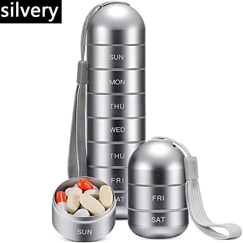 Waterproof Aluminum Pill Organizer Portable Medicine Box Weekly Travel Pill Holder With Keychain 5