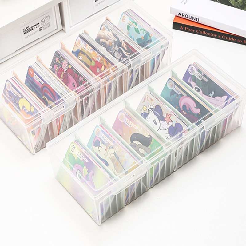 Transparent Card Storage Box Organizer With Compartments For Photocards Desk Accessories And Small 0