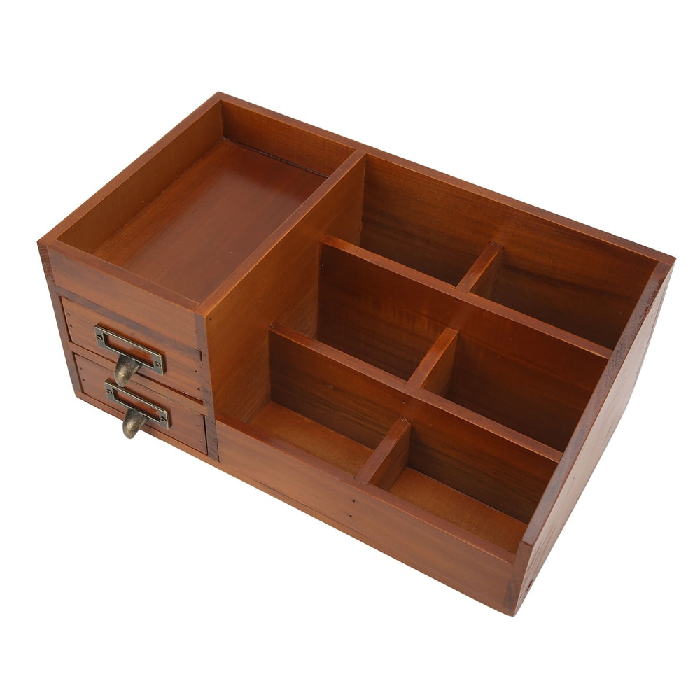 Vintage Wooden Desk Organizer With Drawers Multi Layer Retro Makeup And Desktop Storage Cabinet 1