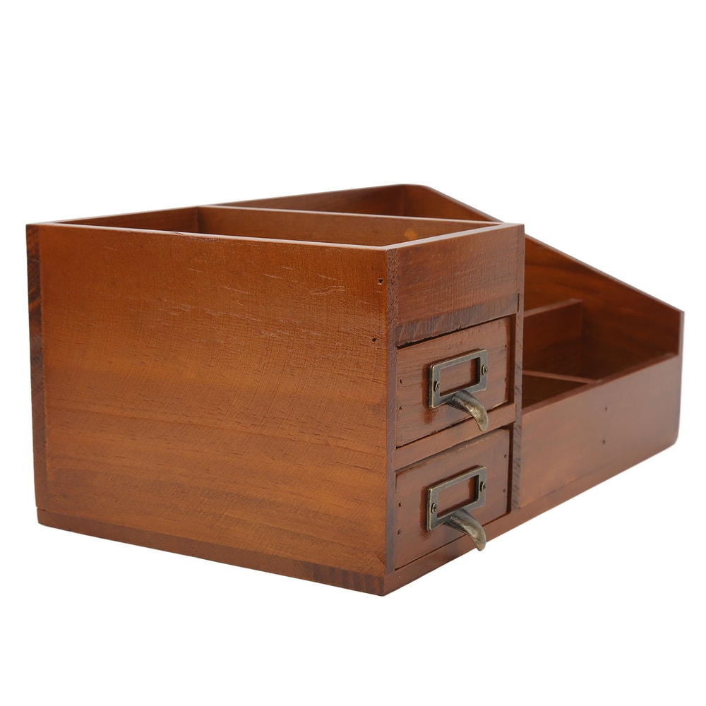 Vintage Wooden Desk Organizer With Drawers Multi Layer Retro Makeup And Desktop Storage Cabinet 3