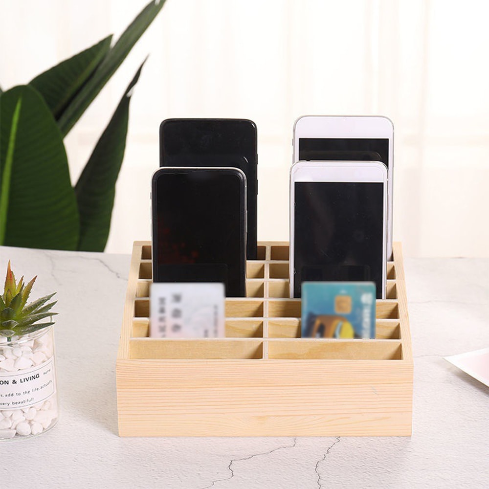 Wooden Mobile Phone Storage Box Classroom Phone Organizer Rack 0