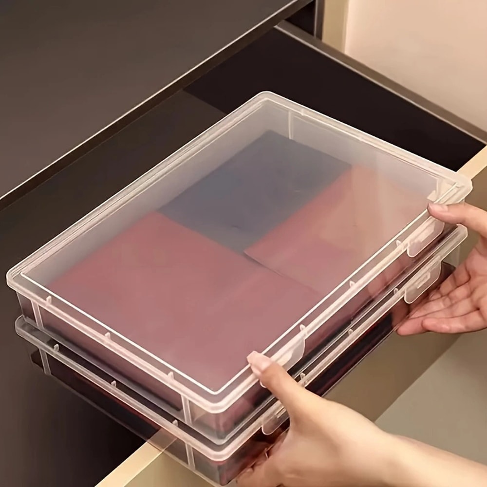 Clear Stackable plastic storage box with Flip Lid Dustproof Desktop Organizer for Office & Home