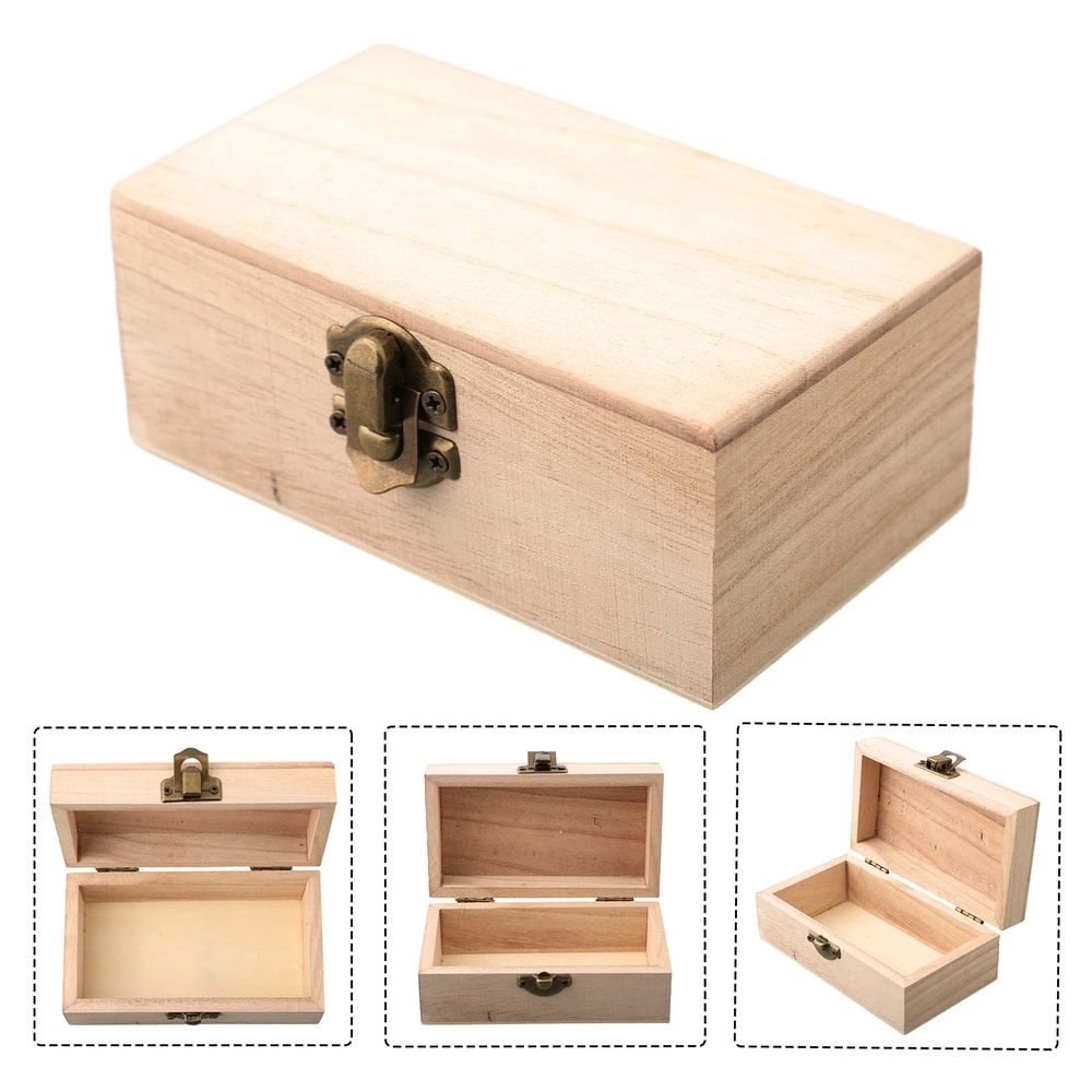 Rustic Wooden Storage Box With Hinged Lid For Jewelry Crafts And Keepsakes 4