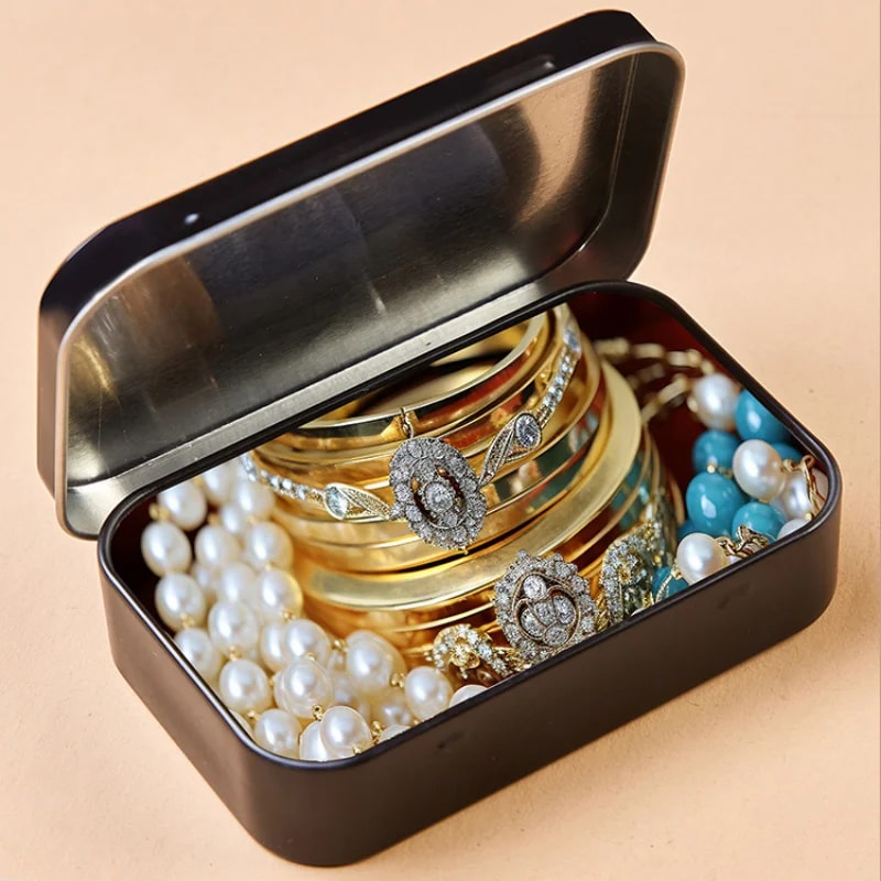 Mini Metal Storage Tin Box Portable pill organizer Small metal storage container with Hinged Lid