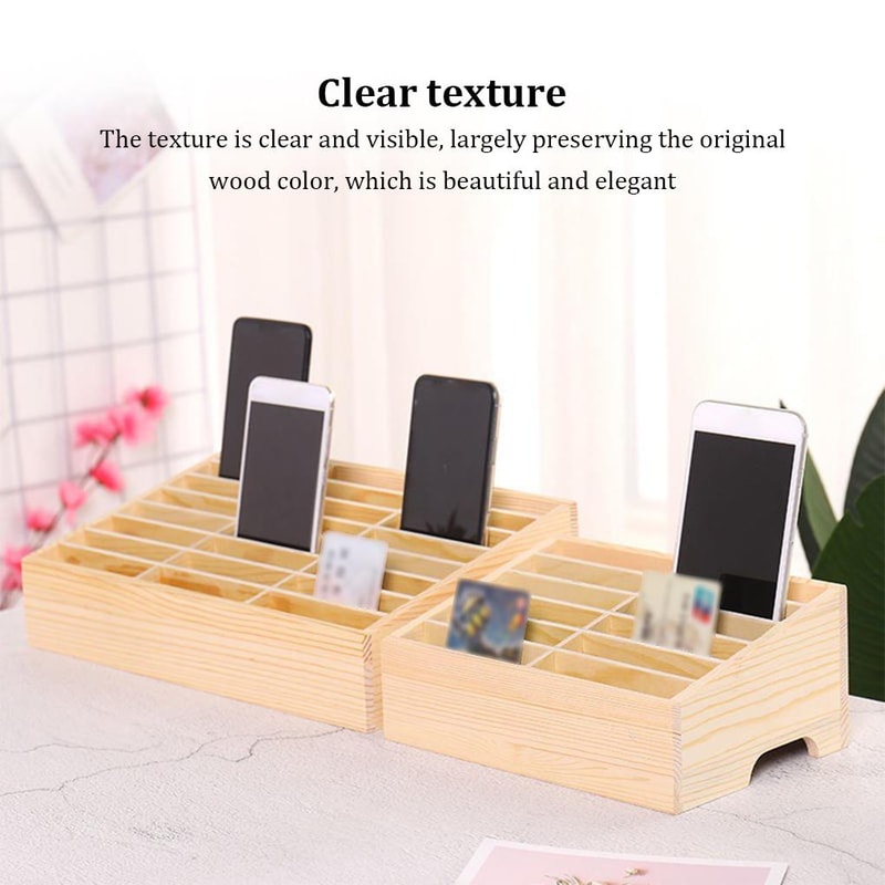 Wooden Phone Storage Organizer Box With Slots Large Capacity Classroom Mobile Phone Holder 4