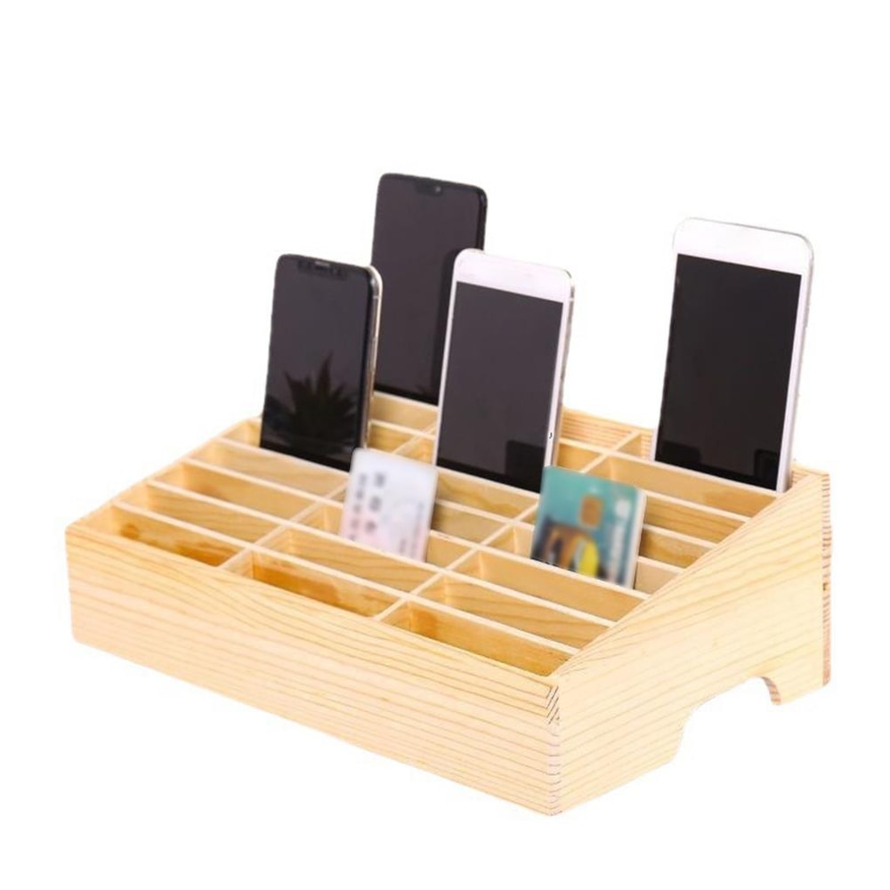 Wooden Phone Storage Organizer Box With Slots Large Capacity Classroom Mobile Phone Holder 7