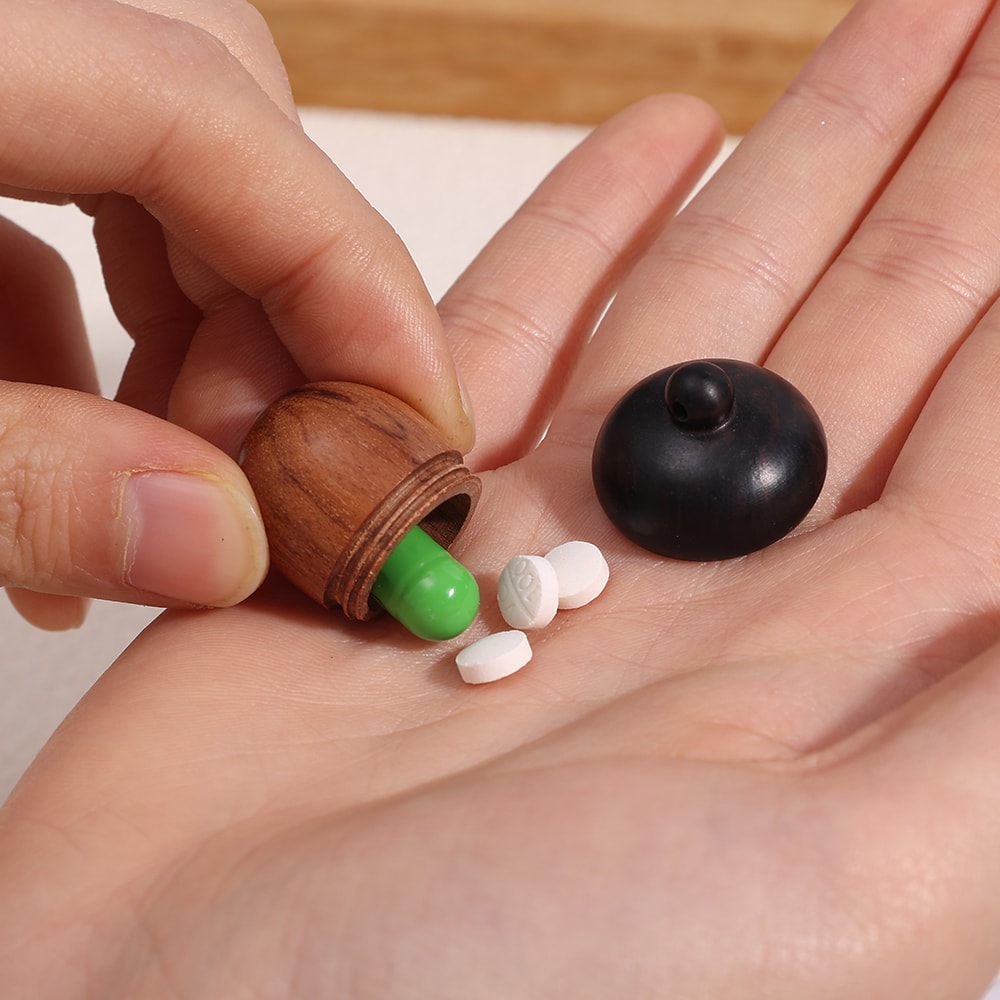 Mini Acorn Wooden Pill Case Portable Pill Organizer Travel Storage Box 2