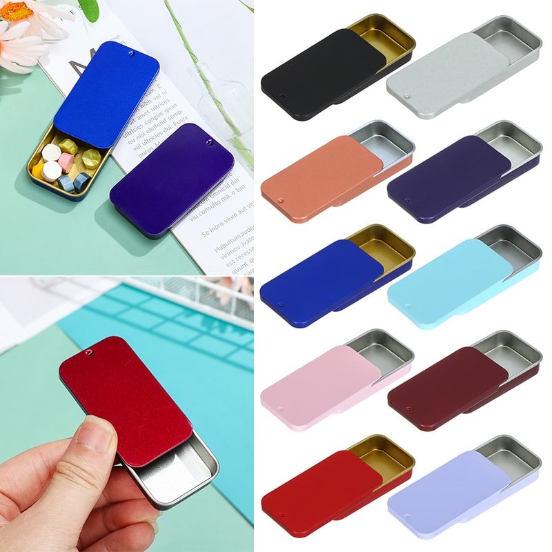 Premium Mini Rectangular Hinged Tin Box Small Metal Storage Container 8