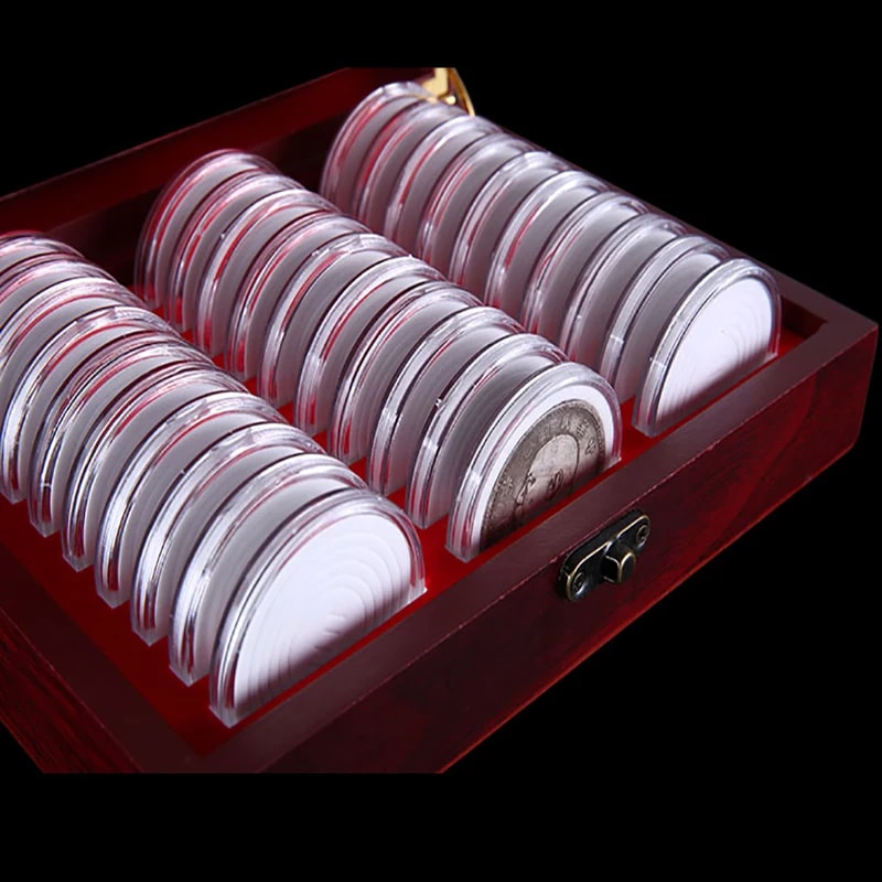 Premium Wooden Coin Display Box With Capsule Storage 1