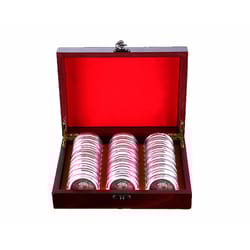 premium wooden coin display box with capsule storage
