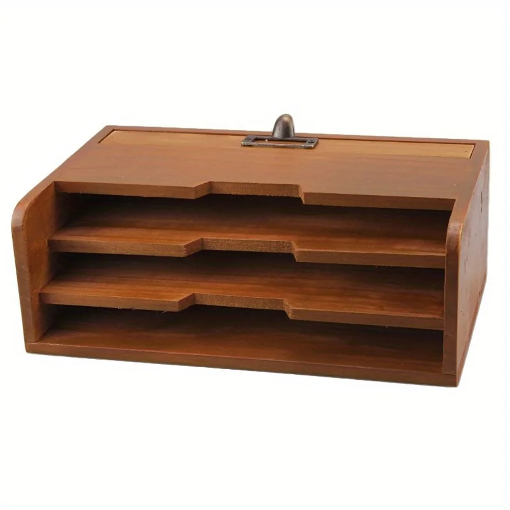 Vintage Wooden Desktop Organizer With Drawer For Office Home Storage 4