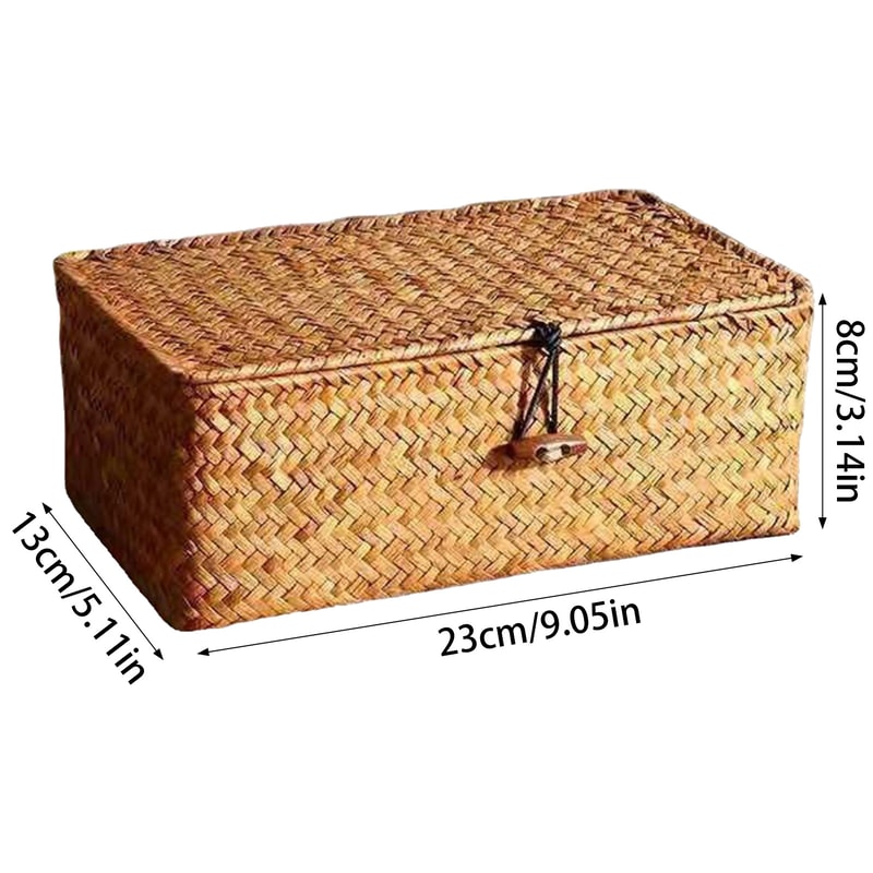 Large Capacity Hand Woven Straw Storage Box With Lid For Home Office 4
