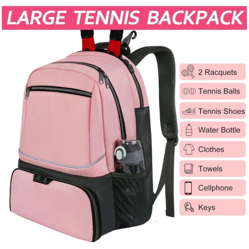 Professional Tennis Racquet Backpack with Ventilated Shoe Compartment & Multi Layer Storage