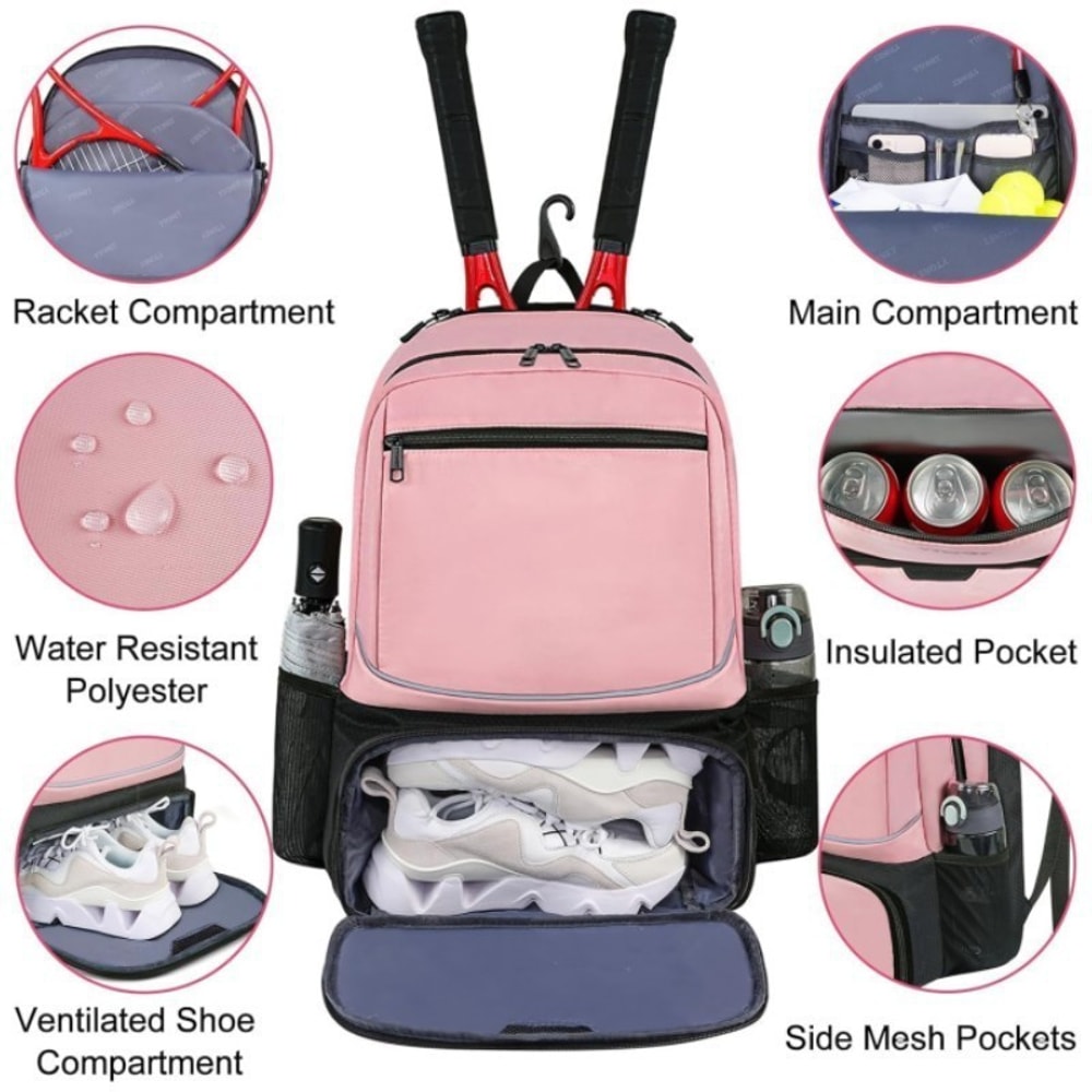 Professional Tennis Racquet Backpack with Ventilated Shoe Compartment & Multi Layer Storage