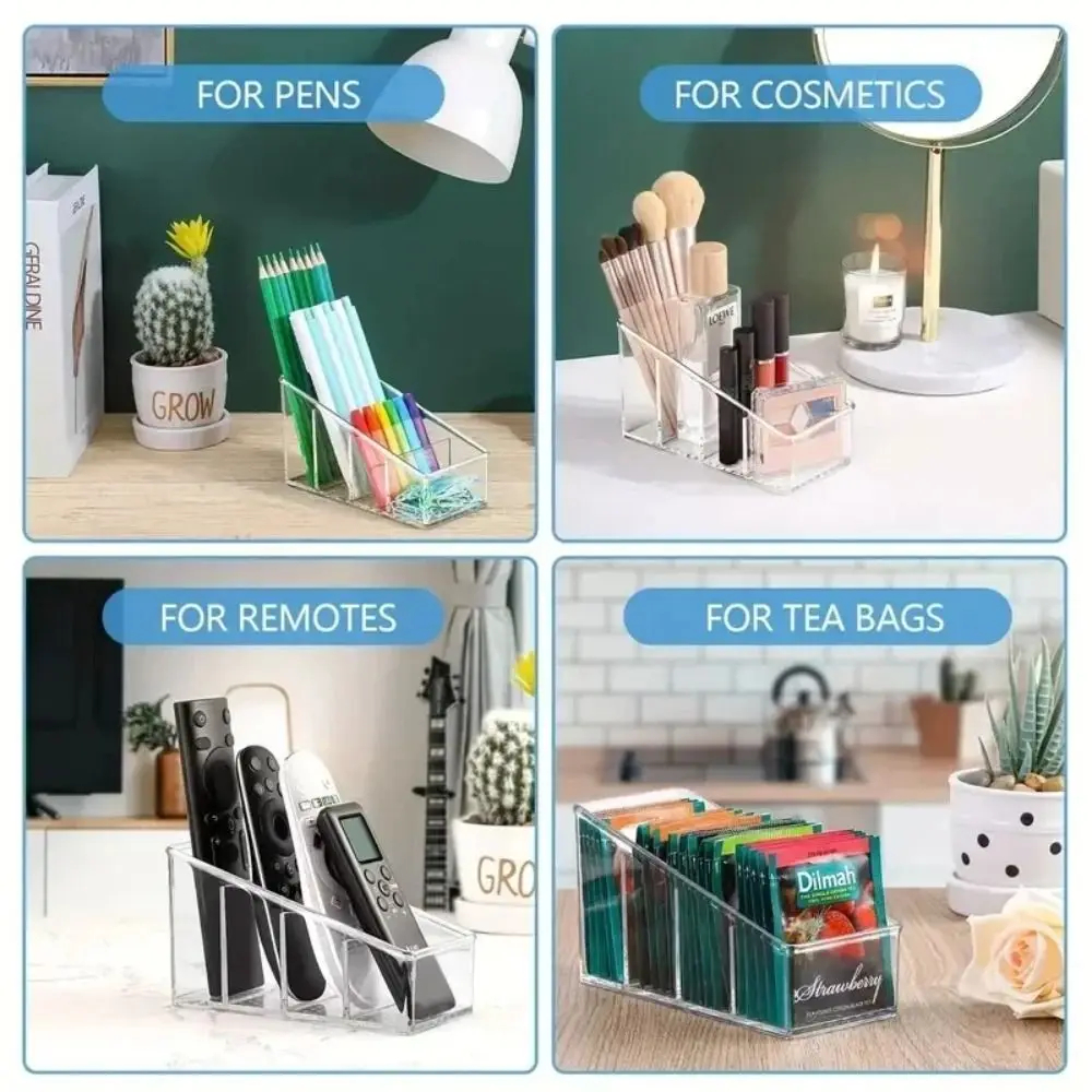 Clear Multi Compartment Remote Makeup Organizer For Home 3