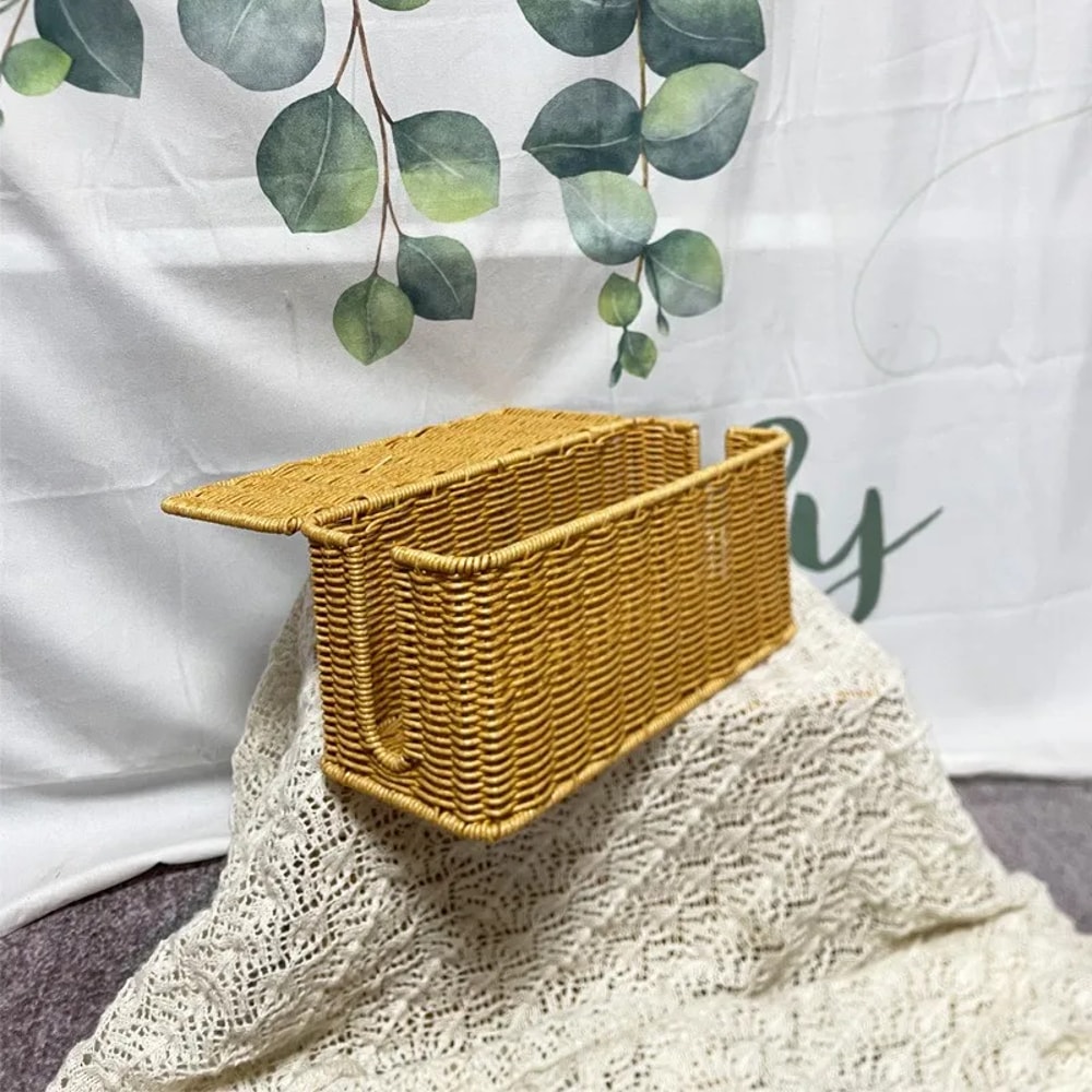 Handmade Rattan Cable Management Box with Desk Cord Organizer