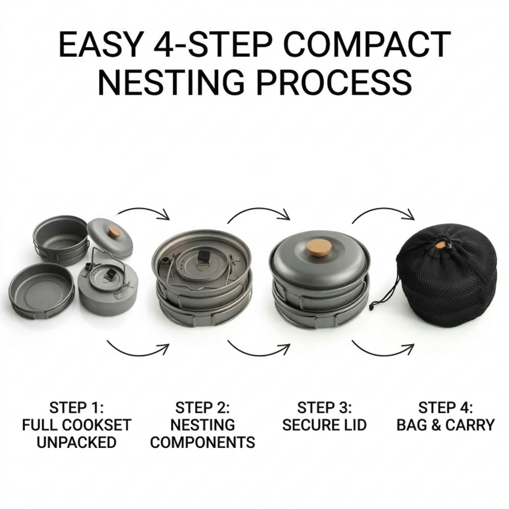 Titanium Camping Cookware Set Lightweight Pot, Pan & Kettle for Hiking