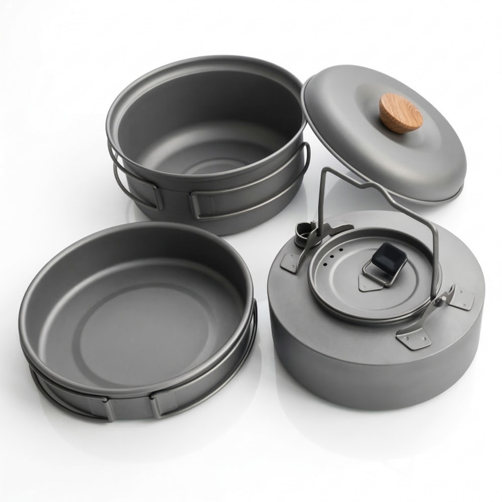 Titanium Camping Cookware Set Lightweight Pot, Pan & Kettle for Hiking