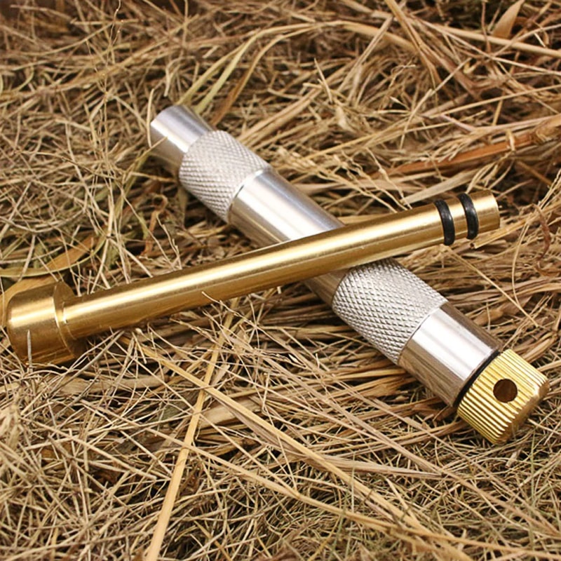 Brass Survival Fire Starter Tube With Outdoor Igniter Piston 0