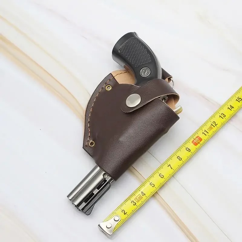Revolver Lighter Metal Gun With Leather Case Windproof Cigarette Cigar Accessory 4