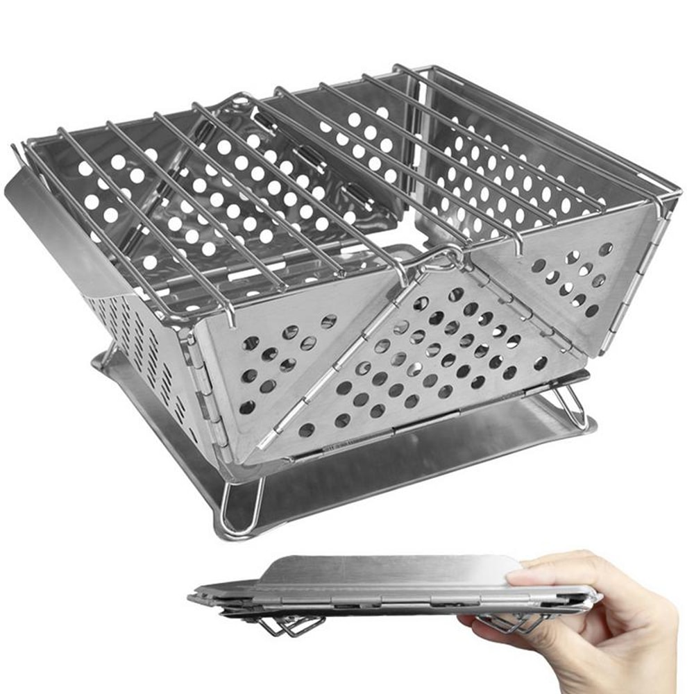 Portable Folding BBQ Stove Stainless Steel Fire Pit For Camping Picnics 0