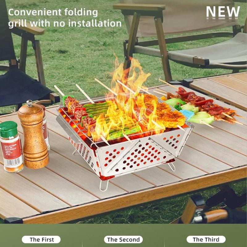 Portable Folding BBQ Stove Stainless Steel Fire Pit For Camping Picnics 1