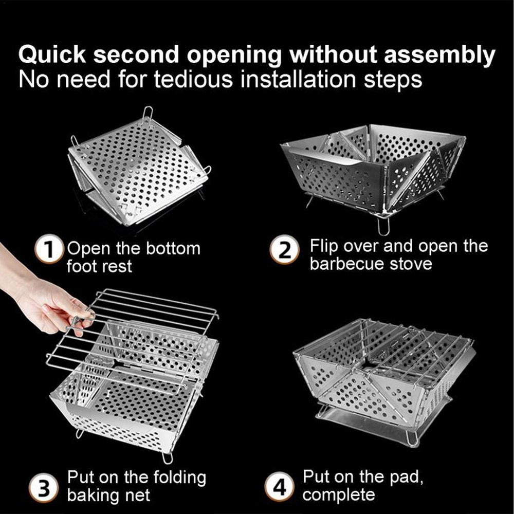Portable Folding BBQ Stove Stainless Steel Fire Pit For Camping Picnics 3