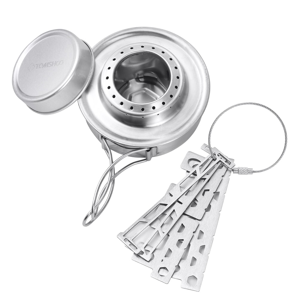 Portable Stainless Steel Camping Stove With Foldable Handles Lid 6