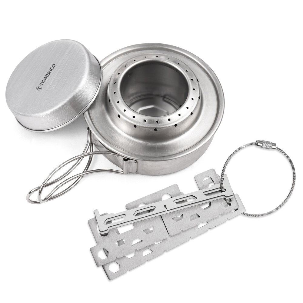 Portable Stainless Steel Camping Stove With Foldable Handles Lid 4