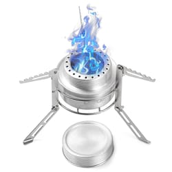 compact mini backpacking stove with aluminum alcohol burner for camping & hiking