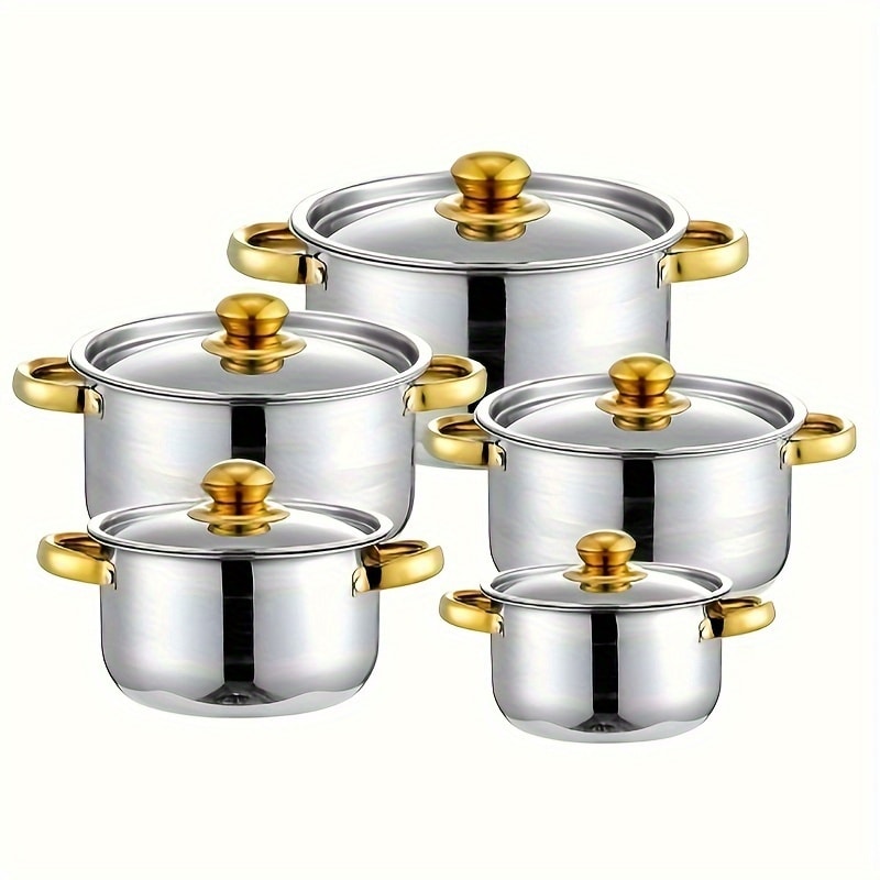 Gold Stainless Steel Cookware Set Non Stick Dishwasher Safe Induction Compatible 1