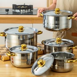 gold stainless steel cookware set non stick dishwasher safe induction compatible