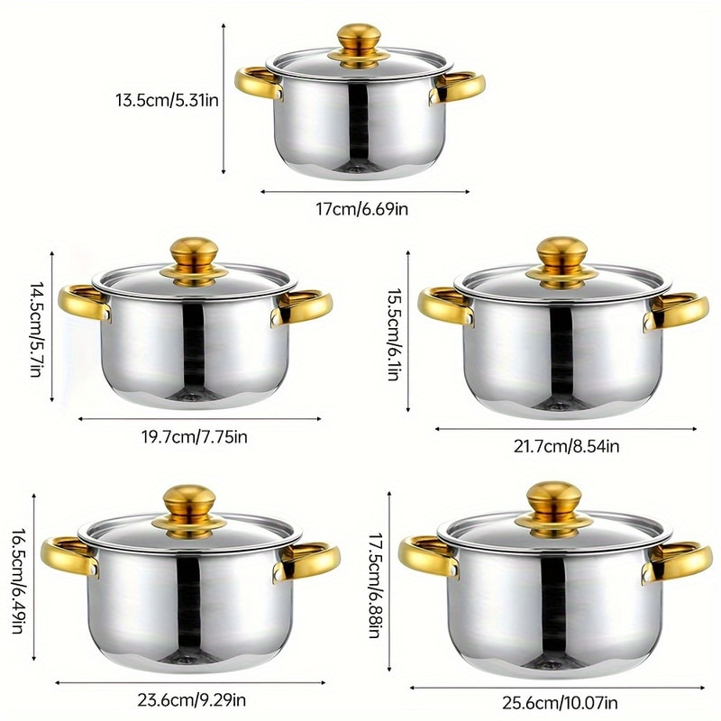 Gold Stainless Steel Cookware Set Non Stick Dishwasher Safe Induction Compatible 4
