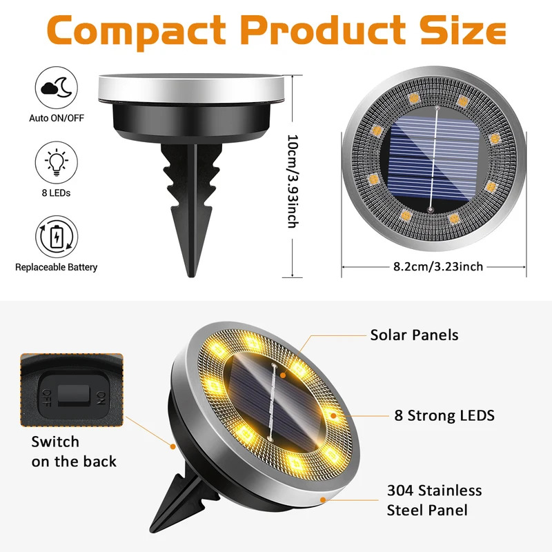 Solar Ground Lights Waterproof Outdoor Auto On Off LED Pathway Lights 4