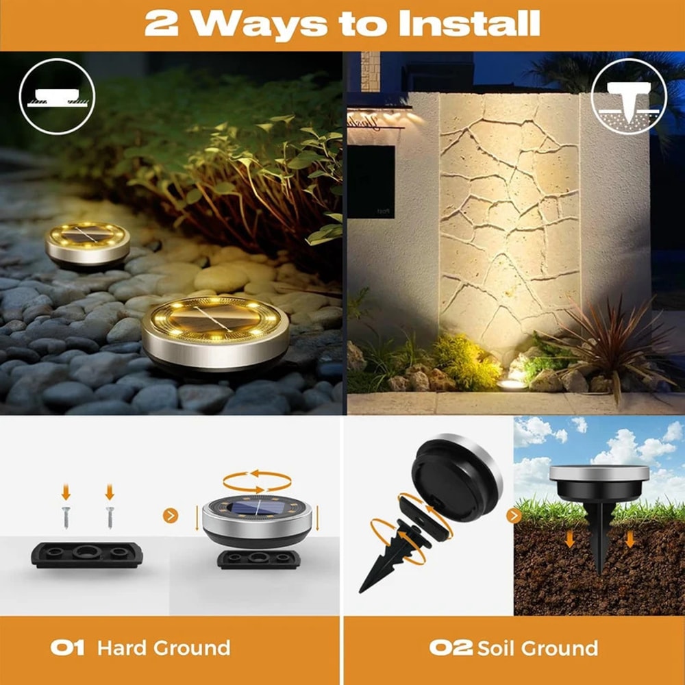 Solar Ground Lights Waterproof Outdoor Auto On Off LED Pathway Lights 6