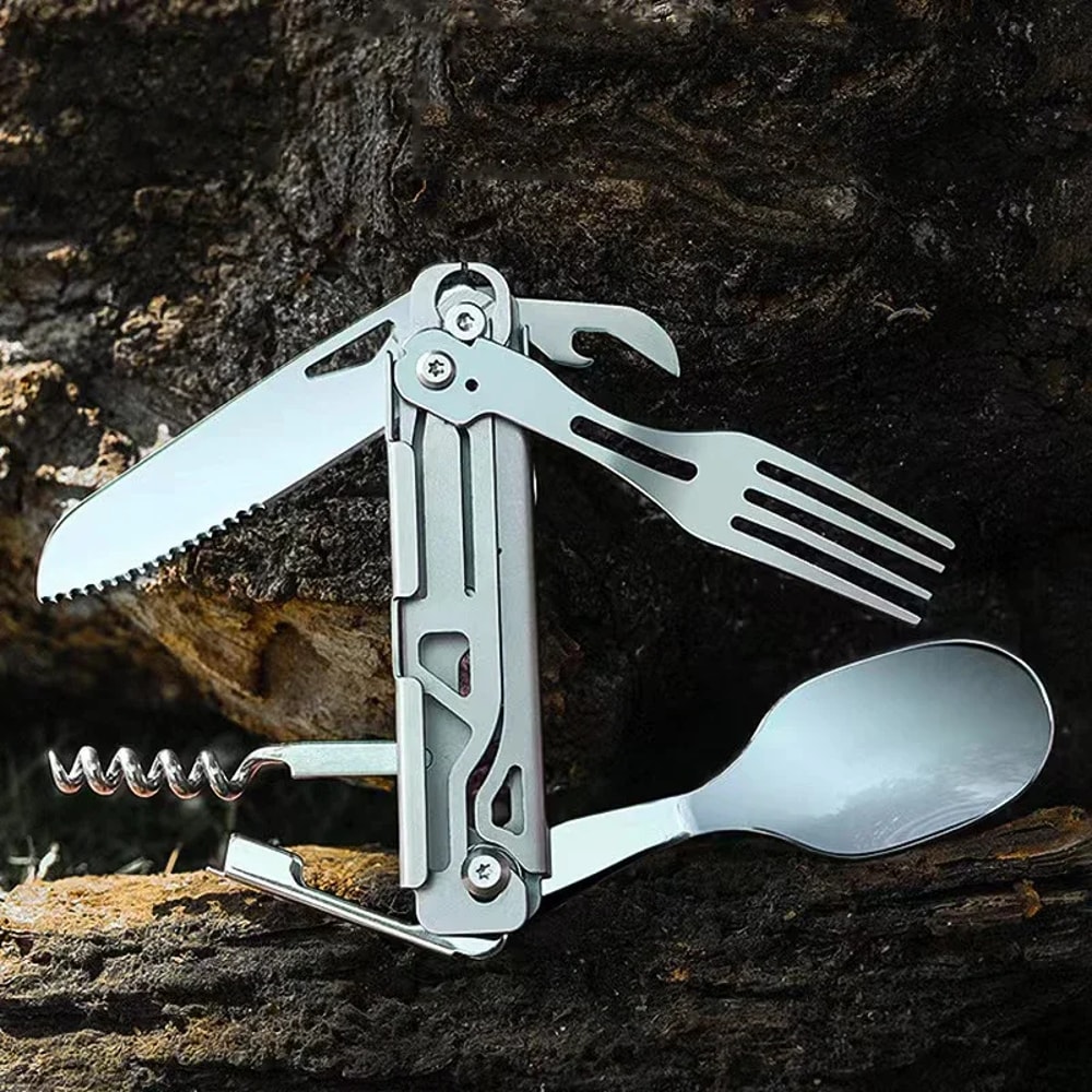 Titanium Camping Utensils Set Portable Folding EDC Camping Cutlery Multi Tool 1