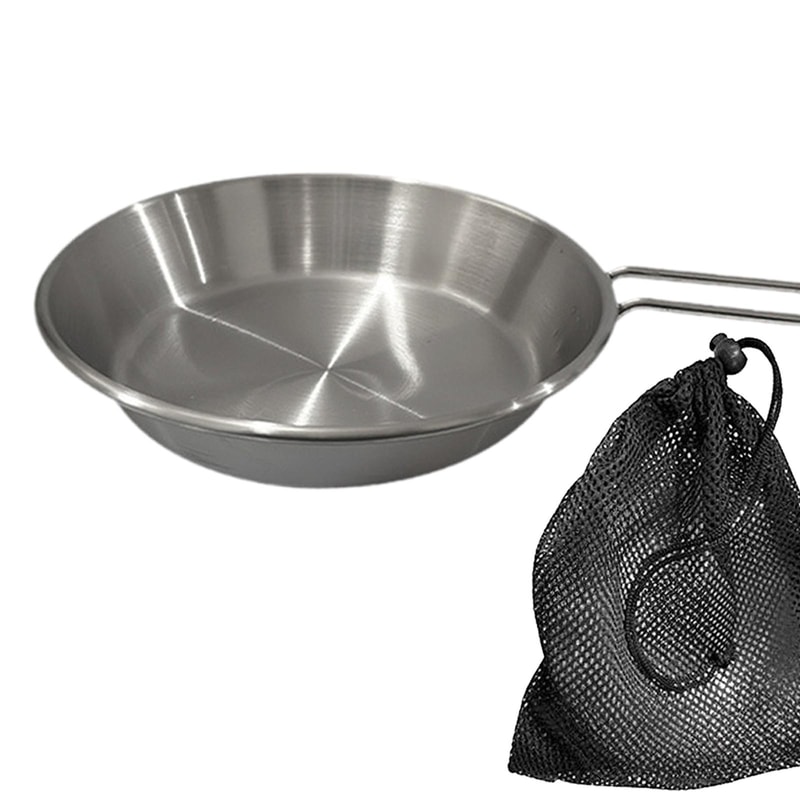 Compact Camping Fry Pan With Foldable Handle Portable Stainless Steel Outdoor Cookware 2
