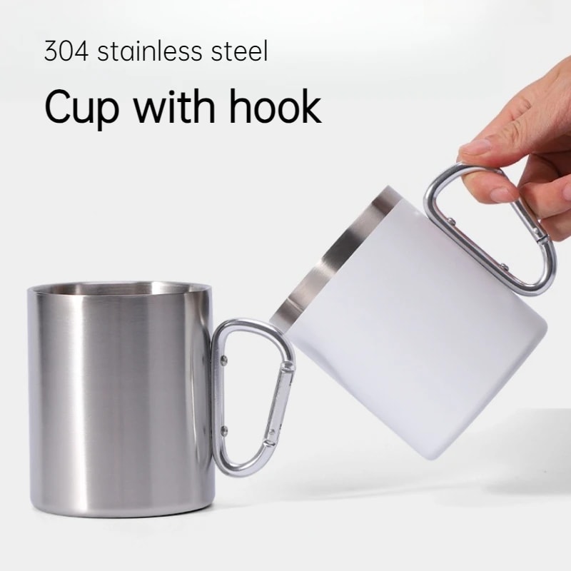 Stainless Steel Camping Mug With Carabiner Handle Portable Travel Cup For Hiking And Outdoor Use 2