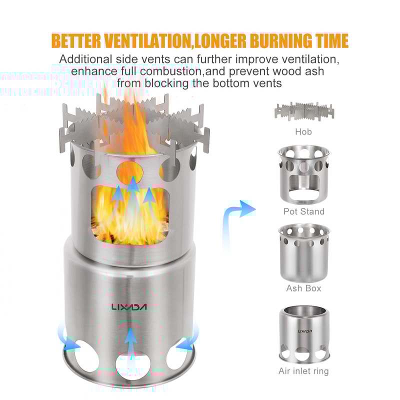Camping Wood Burning Stove Stainless Steel Backpacking Stove For Outdoor Cooking 3