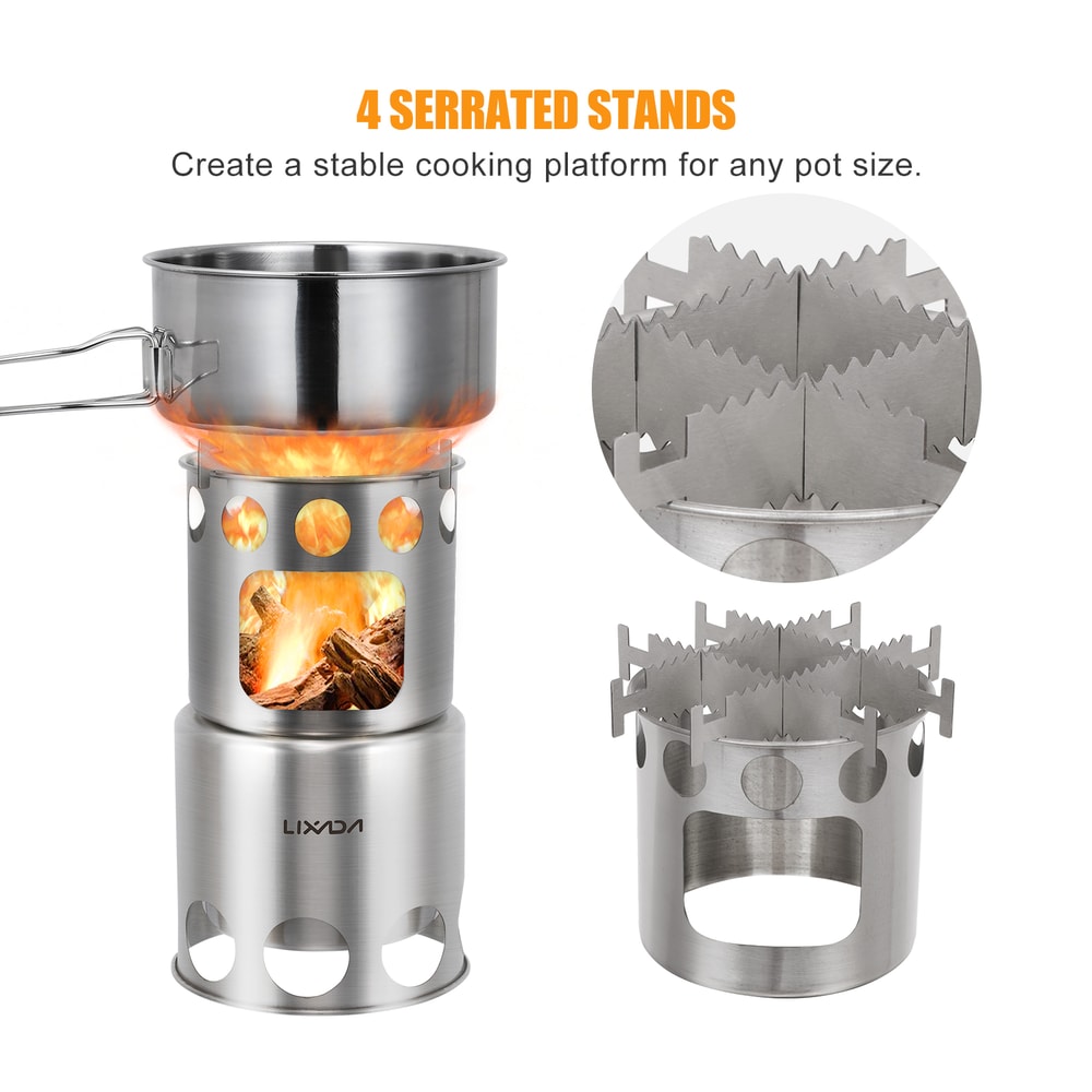 Camping Wood Burning Stove Stainless Steel Backpacking Stove For Outdoor Cooking 4