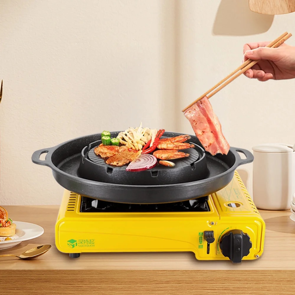 BBQ Hot Pot Grill Pan Dual Cooking Non Stick Camping Cooker 0