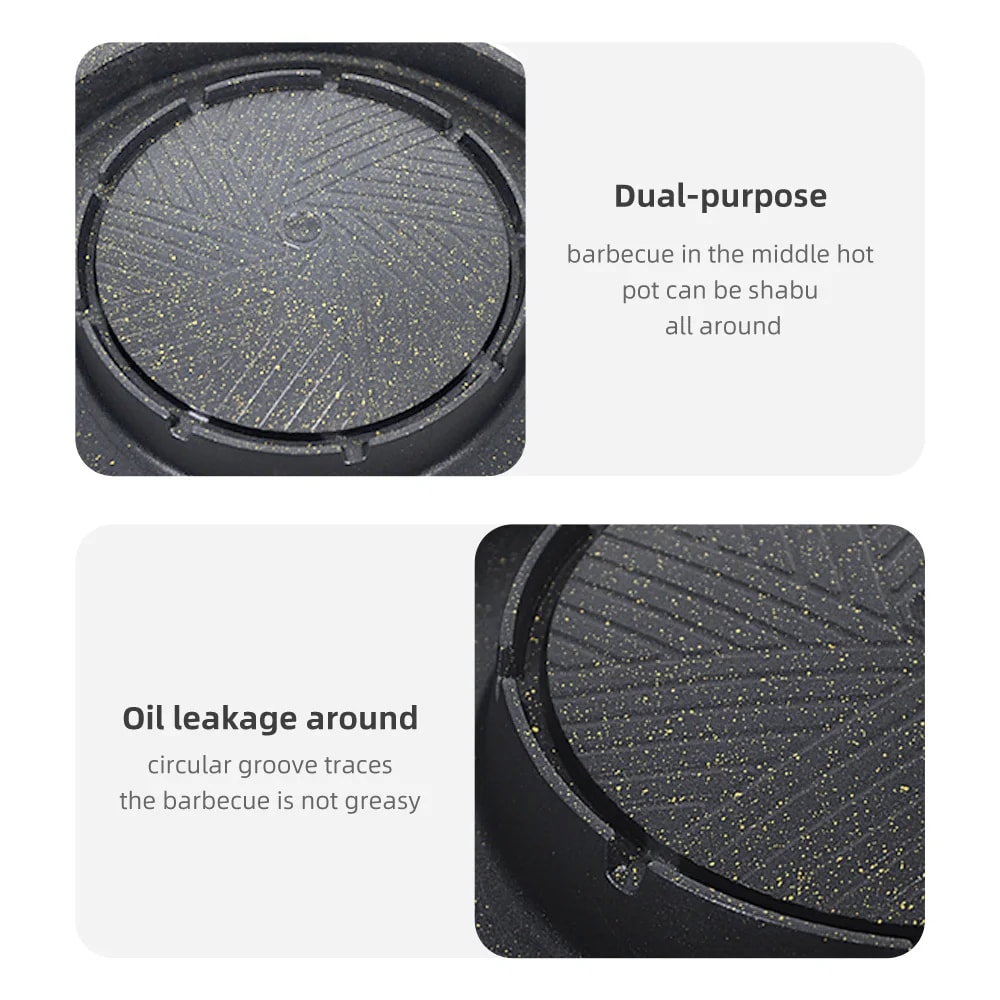 BBQ Hot Pot Grill Pan Dual Cooking Non Stick Camping Cooker 2