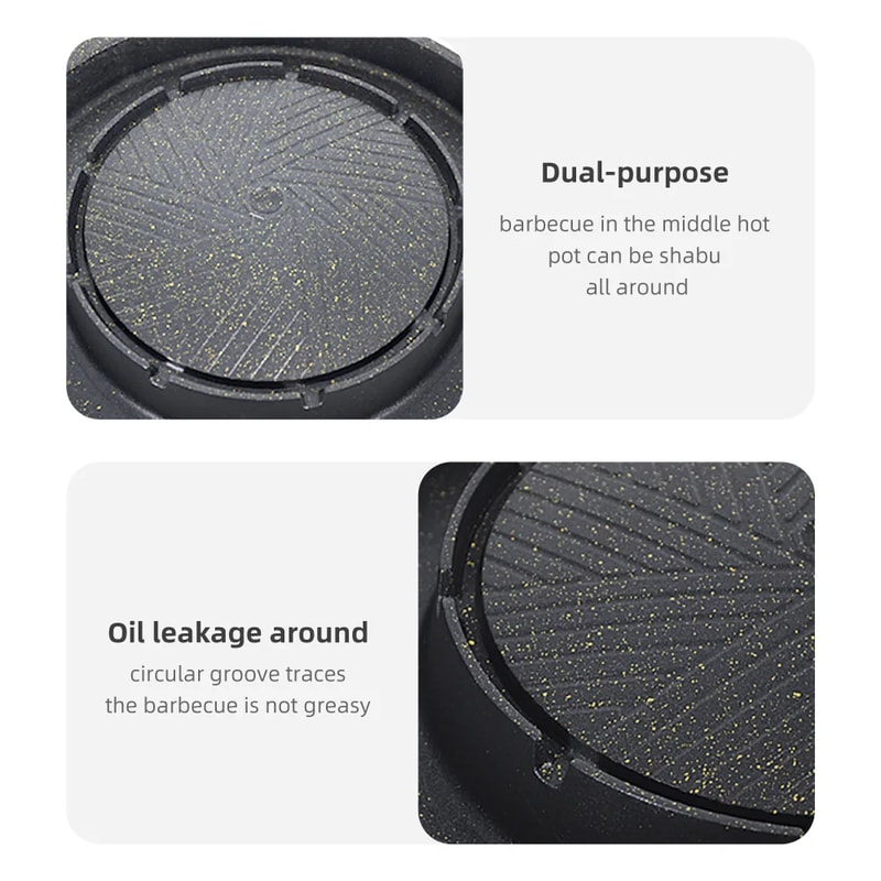 BBQ Hot Pot Grill Pan Dual Cooking Non Stick Camping Cooker 2