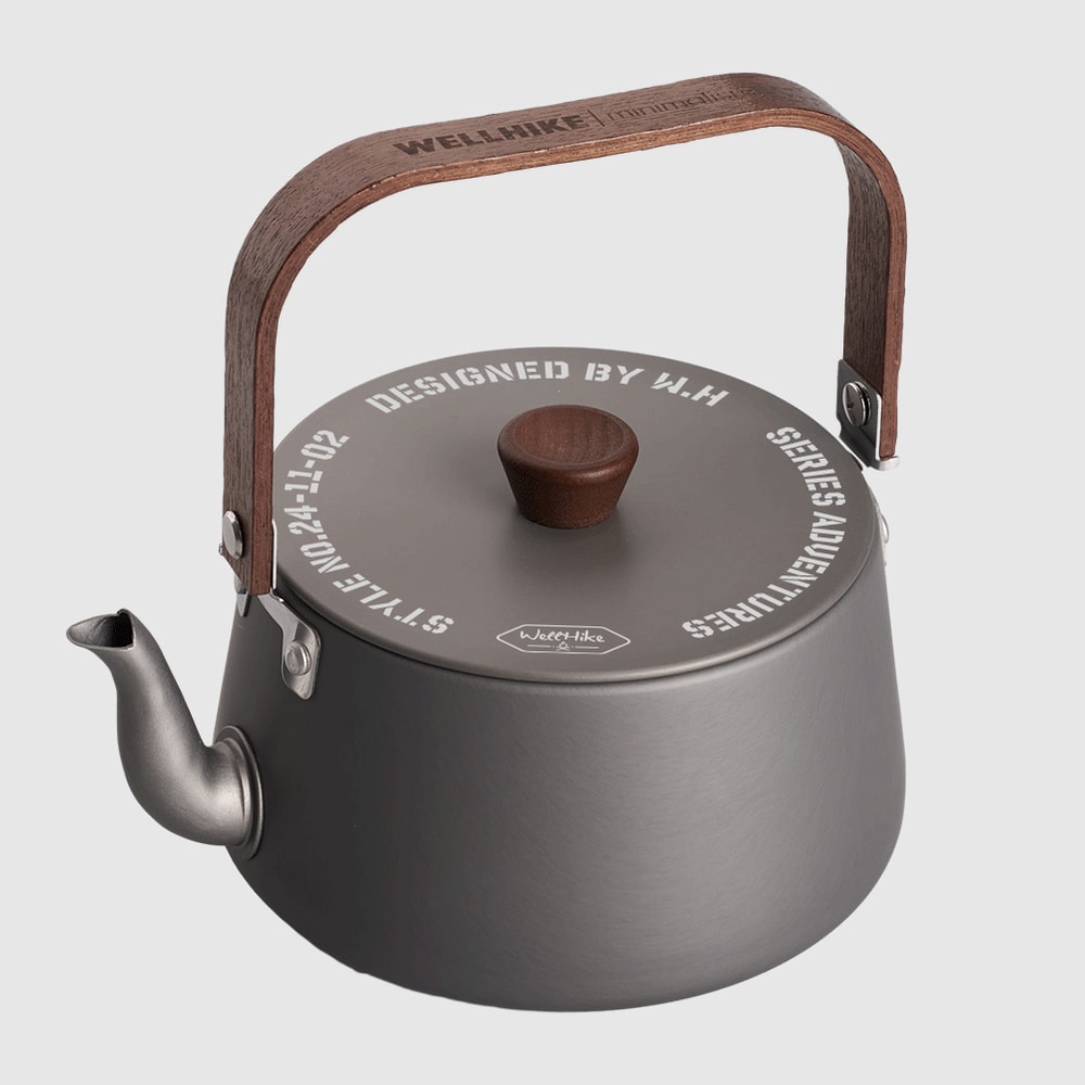 Portable Camping Kettle With Wooden Handle Lightweight Outdoor Teapot Coffee Pot 1