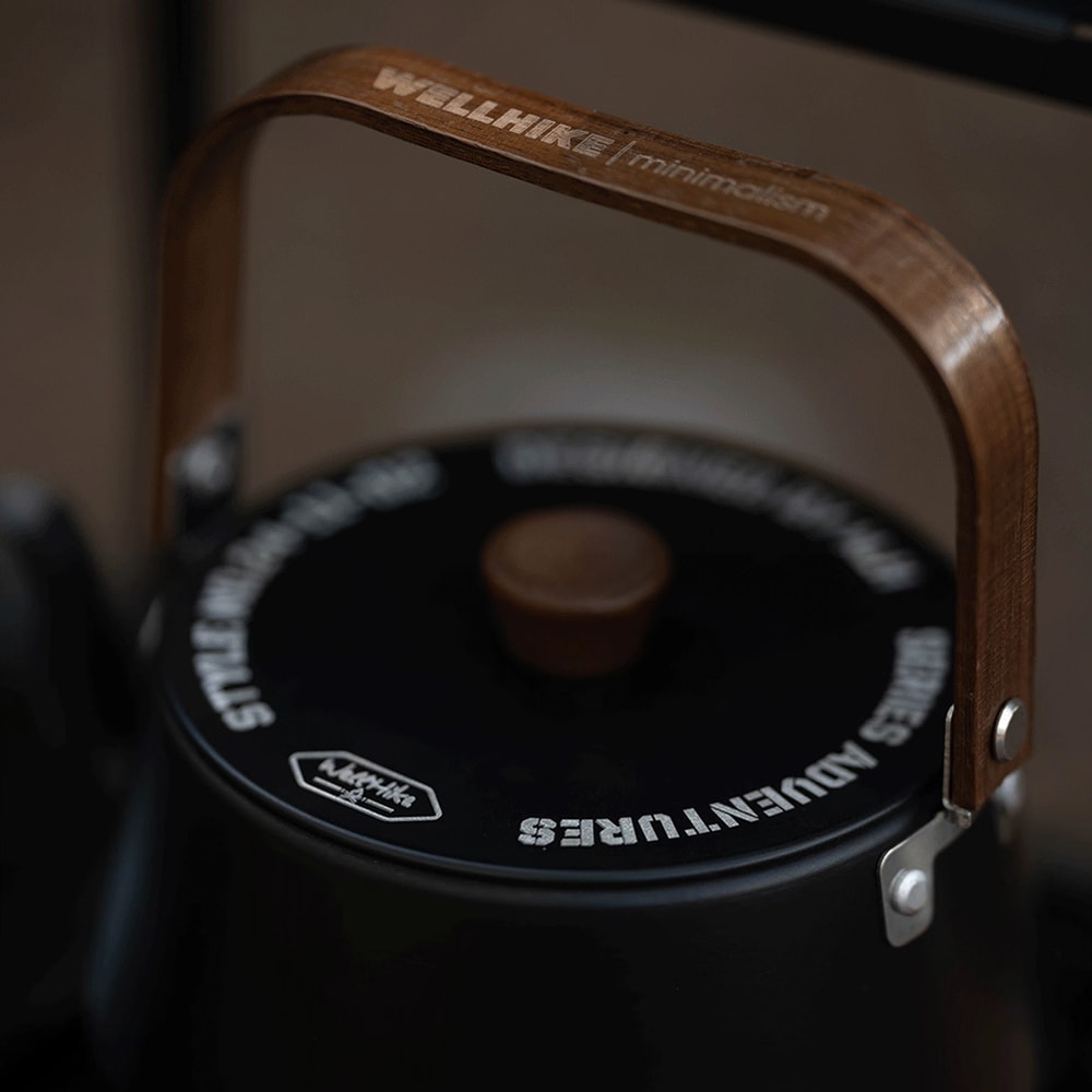 Portable Camping Kettle With Wooden Handle Lightweight Outdoor Teapot Coffee Pot 3