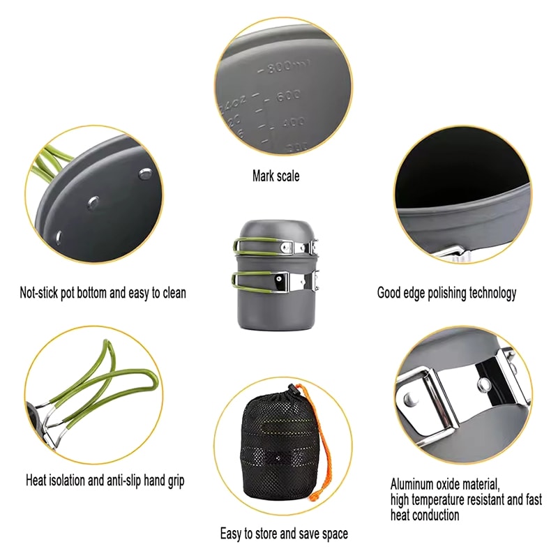 Camping Cookware Set Lightweight Outdoor Cooking Kit For Hiking Picnic Trekking 5