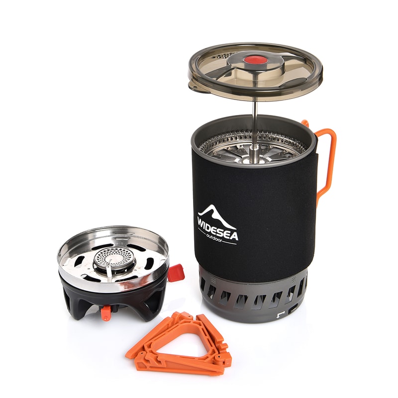 Portable Camping Coffee Maker Set With French Press Gas Stove 6