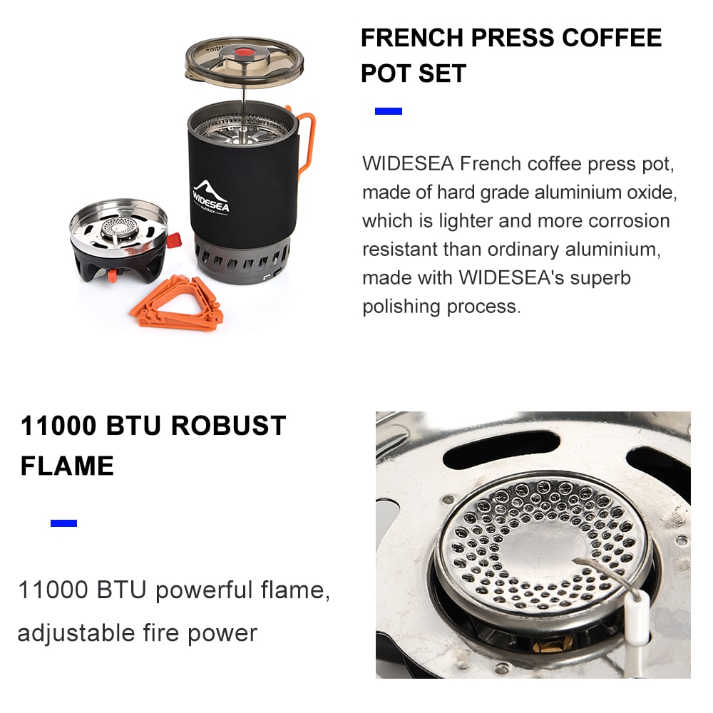 Portable Camping Coffee Maker Set With French Press Gas Stove 4